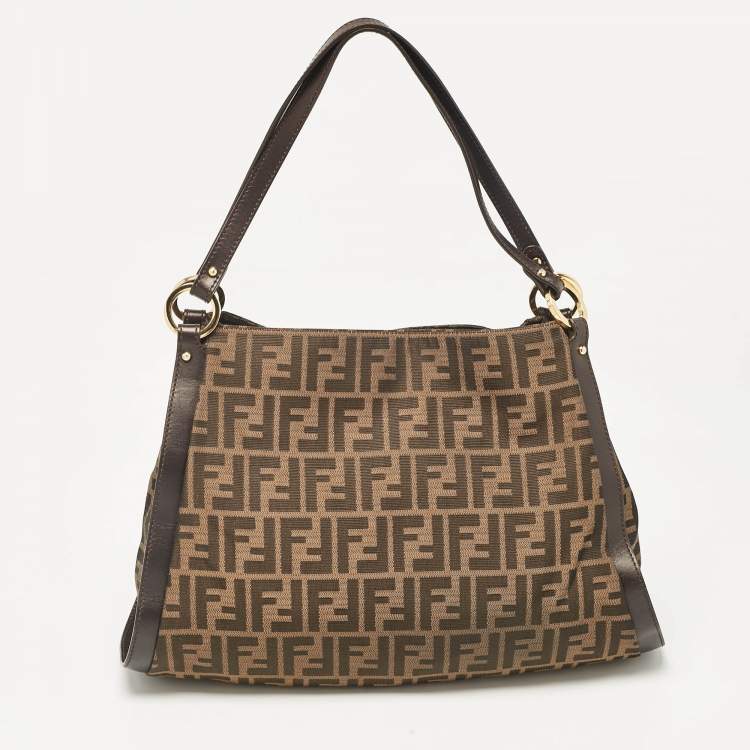 Pre Owned Fendi Tobacco Zucca Canvas and Leather Chef Tote