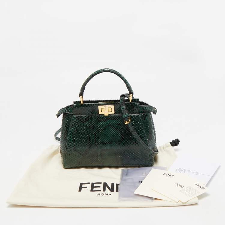 Pre Owned Fendi Green/Black Python Mini Peekaboo Top Handle Bag