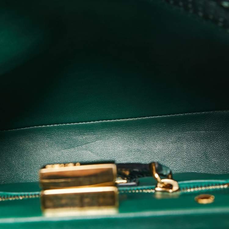 Pre Owned Fendi Green/Black Python Mini Peekaboo Top Handle Bag