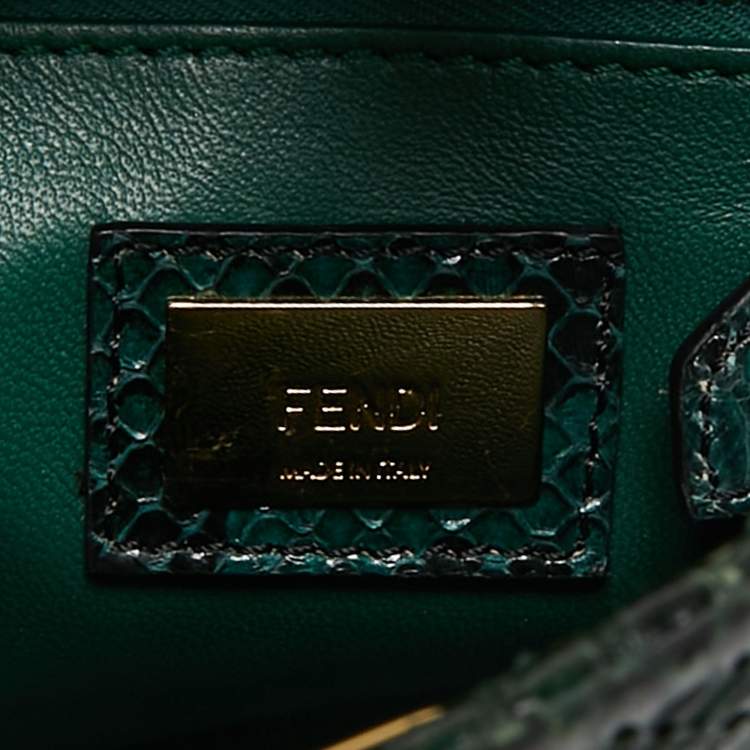 Pre Owned Fendi Green/Black Python Mini Peekaboo Top Handle Bag