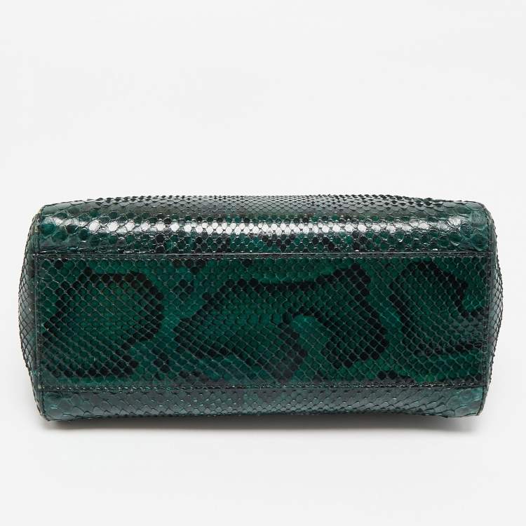 Pre Owned Fendi Green/Black Python Mini Peekaboo Top Handle Bag