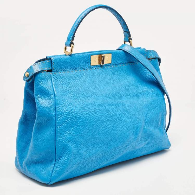 Pre Owned Fendi Blue Leather Large Peekaboo Top Handle Bag