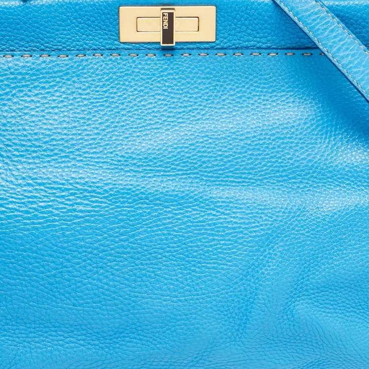 Pre Owned Fendi Blue Leather Large Peekaboo Top Handle Bag
