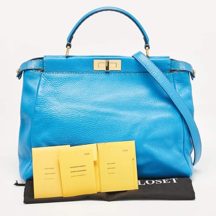 Pre Owned Fendi Blue Leather Large Peekaboo Top Handle Bag