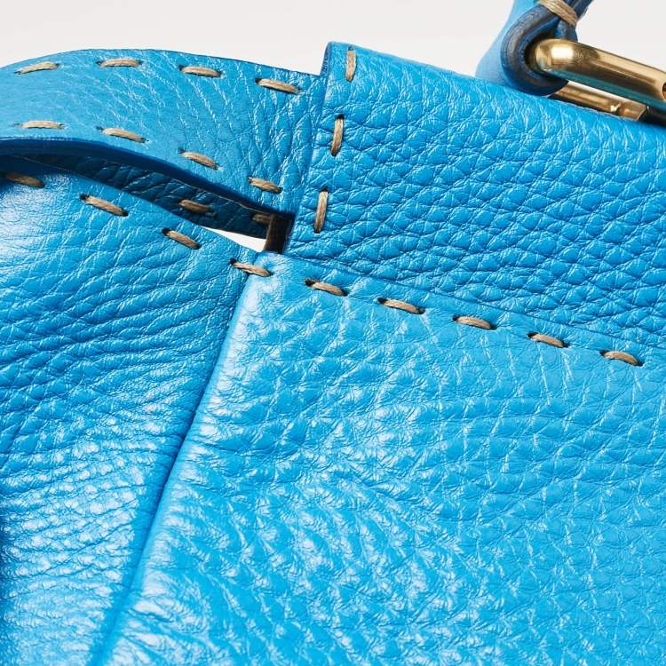 Pre Owned Fendi Blue Leather Large Peekaboo Top Handle Bag