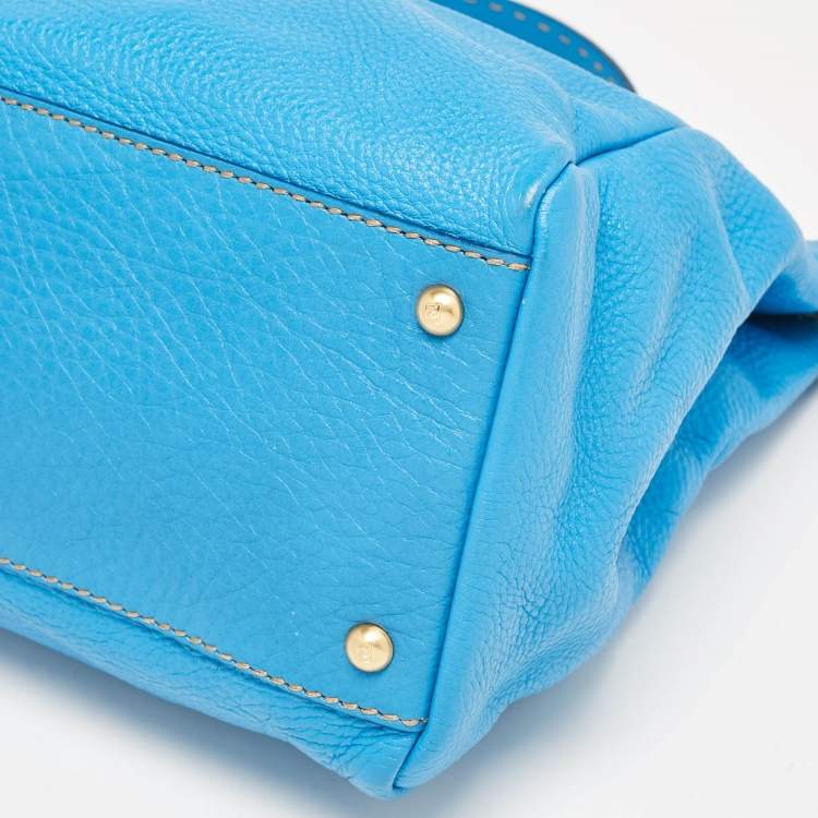 Pre Owned Fendi Blue Leather Large Peekaboo Top Handle Bag