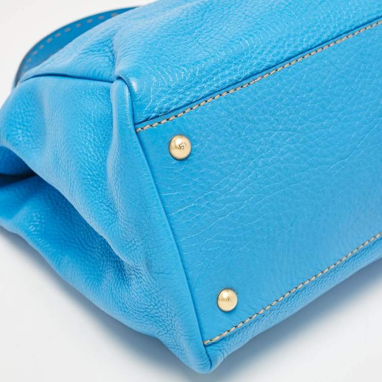 Pre Owned Fendi Blue Leather Large Peekaboo Top Handle Bag