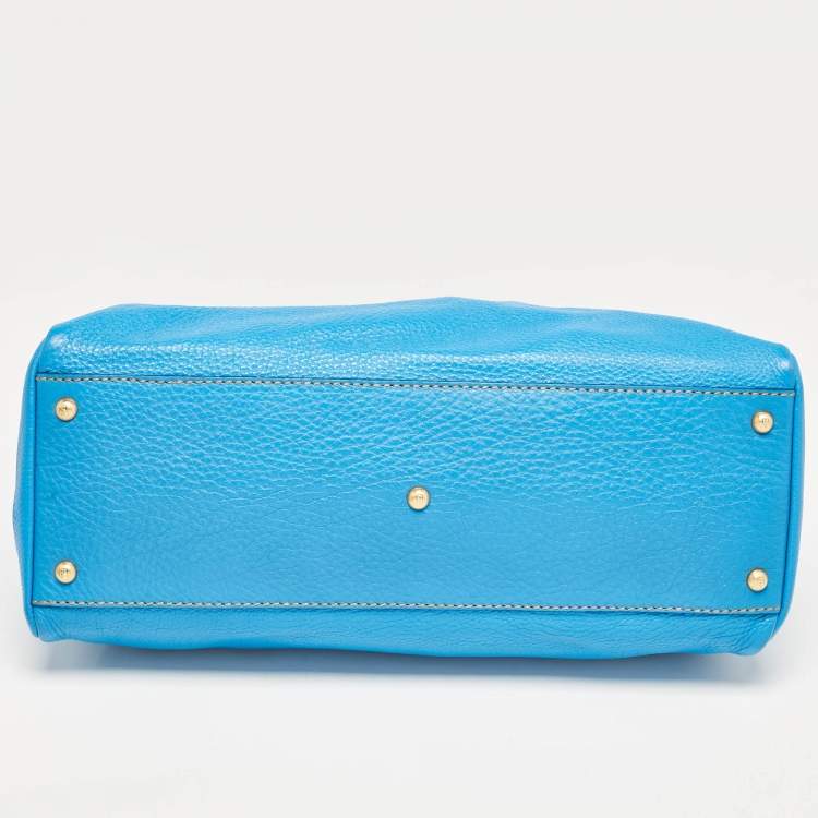 Pre Owned Fendi Blue Leather Large Peekaboo Top Handle Bag