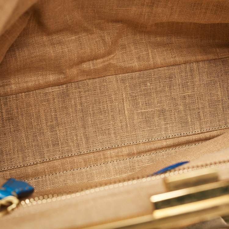 Pre Owned Fendi Blue Leather Large Peekaboo Top Handle Bag