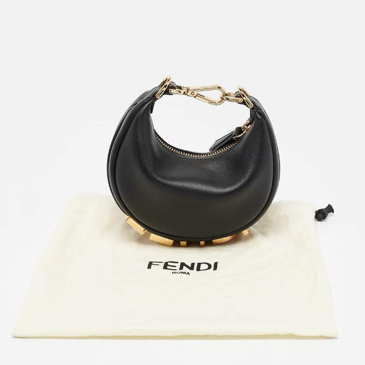 Pre Owned Fendi Black Leather Nano Fendigraphy Hobo