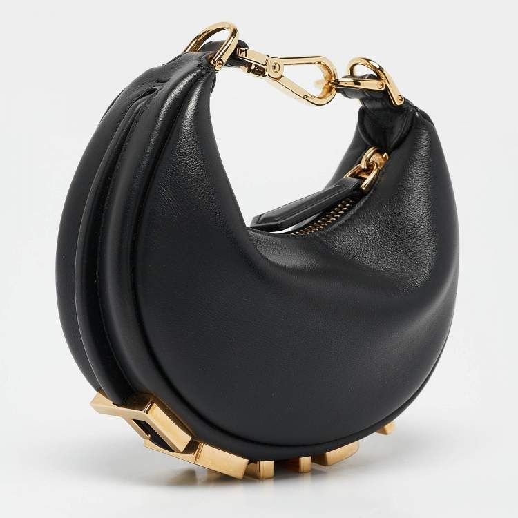 Pre Owned Fendi Black Leather Nano Fendigraphy Hobo