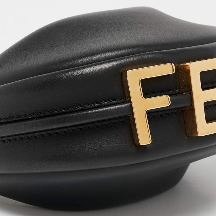 Pre Owned Fendi Black Leather Nano Fendigraphy Hobo