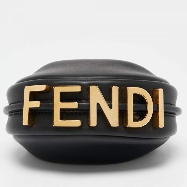 Pre Owned Fendi Black Leather Nano Fendigraphy Hobo