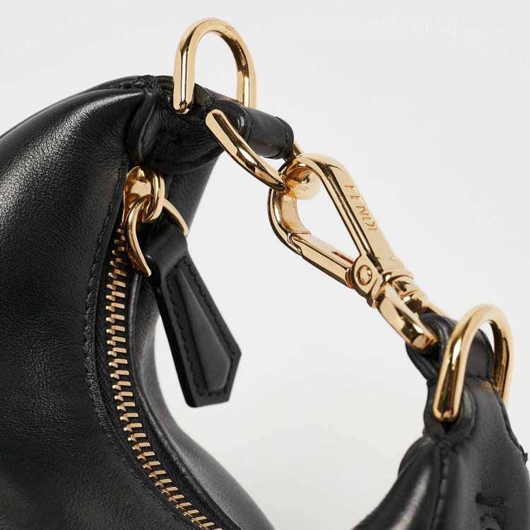 Pre Owned Fendi Black Leather Nano Fendigraphy Hobo
