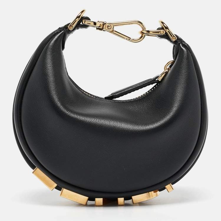 Pre Owned Fendi Black Leather Nano Fendigraphy Hobo