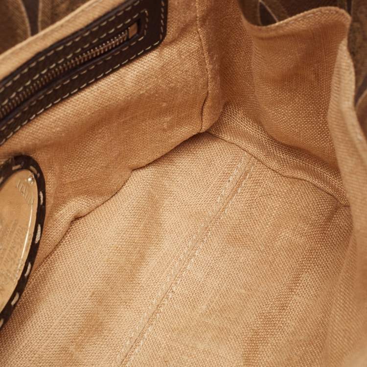 Pre Owned Fendi Brown/Beige Logo Fabric and Selleria Leather Linda Satchel