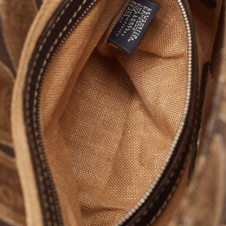 Pre Owned Fendi Brown/Beige Logo Fabric and Selleria Leather Linda Satchel
