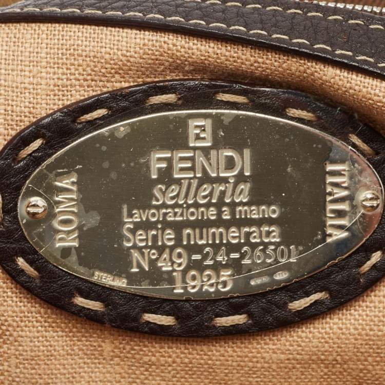 Pre Owned Fendi Brown/Beige Logo Fabric and Selleria Leather Linda Satchel