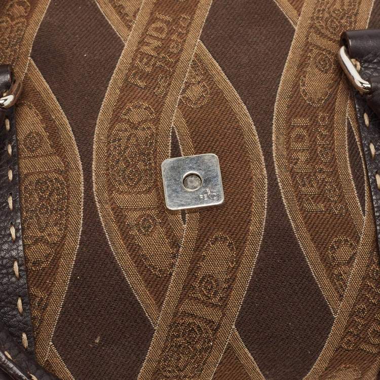Pre Owned Fendi Brown/Beige Logo Fabric and Selleria Leather Linda Satchel