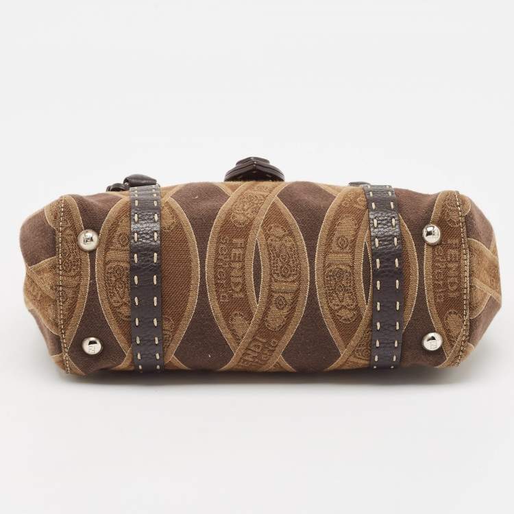 Pre Owned Fendi Brown/Beige Logo Fabric and Selleria Leather Linda Satchel