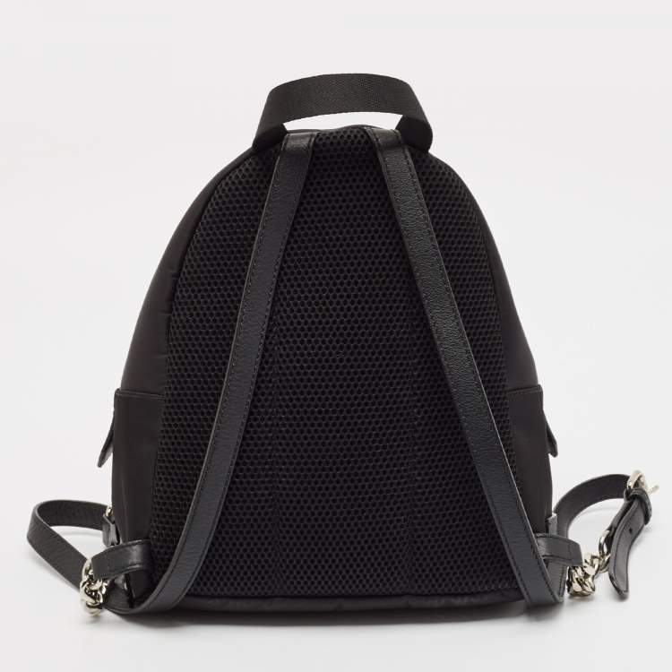 Pre Owned Fendi Black Nylon and Shearling Mini Dolce Lightbulb Backpack