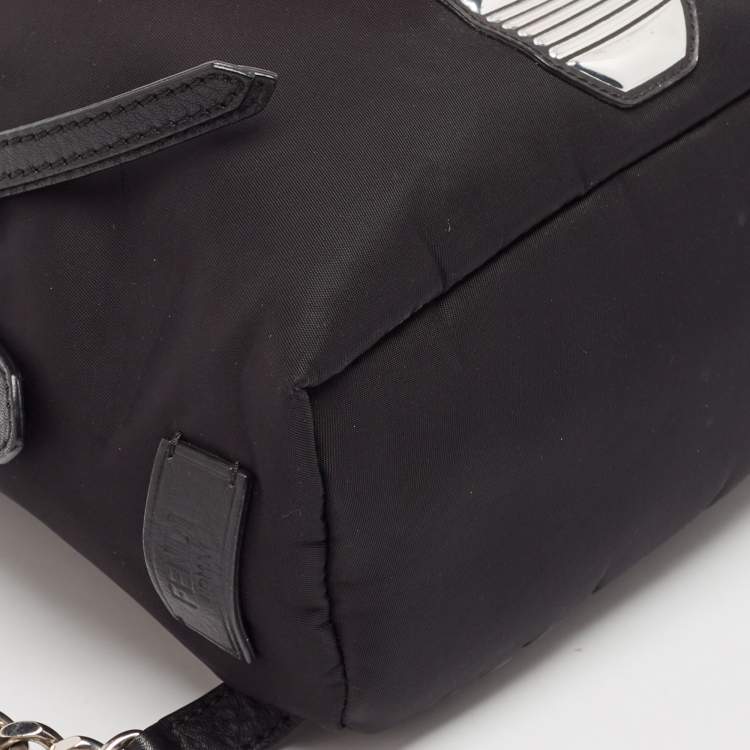 Pre Owned Fendi Black Nylon and Shearling Mini Dolce Lightbulb Backpack