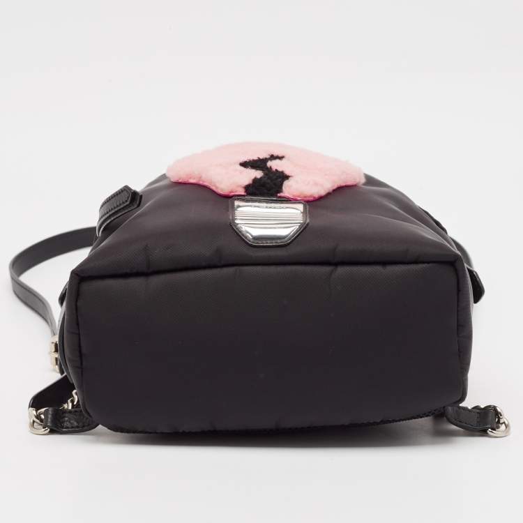 Pre Owned Fendi Black Nylon and Shearling Mini Dolce Lightbulb Backpack