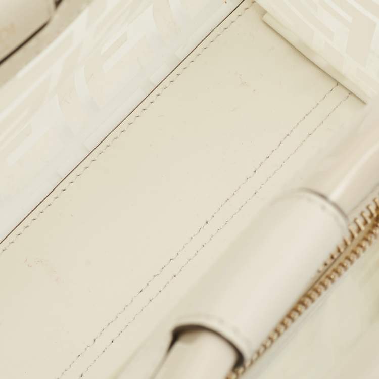 Pre Owned Fendi Transparent/Off White Zucca PVC and Leather Small Runaway Shopper Tote