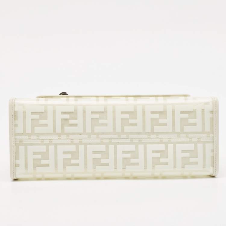 Pre Owned Fendi Transparent/Off White Zucca PVC and Leather Small Runaway Shopper Tote