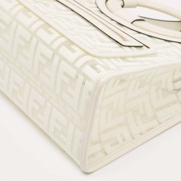Pre Owned Fendi Transparent/Off White Zucca PVC and Leather Small Runaway Shopper Tote