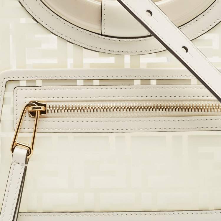 Pre Owned Fendi Transparent/Off White Zucca PVC and Leather Small Runaway Shopper Tote