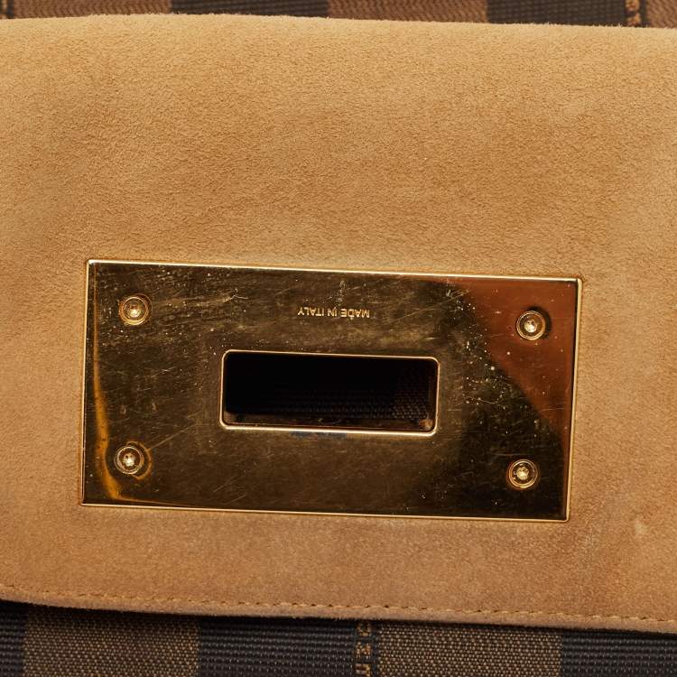 Pre Owned Fendi Tobacco Pequin Stripe Canvas Large Claudia Shoulder Bag