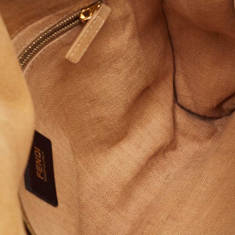 Pre Owned Fendi Tobacco Pequin Stripe Canvas Large Claudia Shoulder Bag