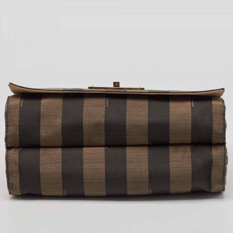 Pre Owned Fendi Tobacco Pequin Stripe Canvas Large Claudia Shoulder Bag