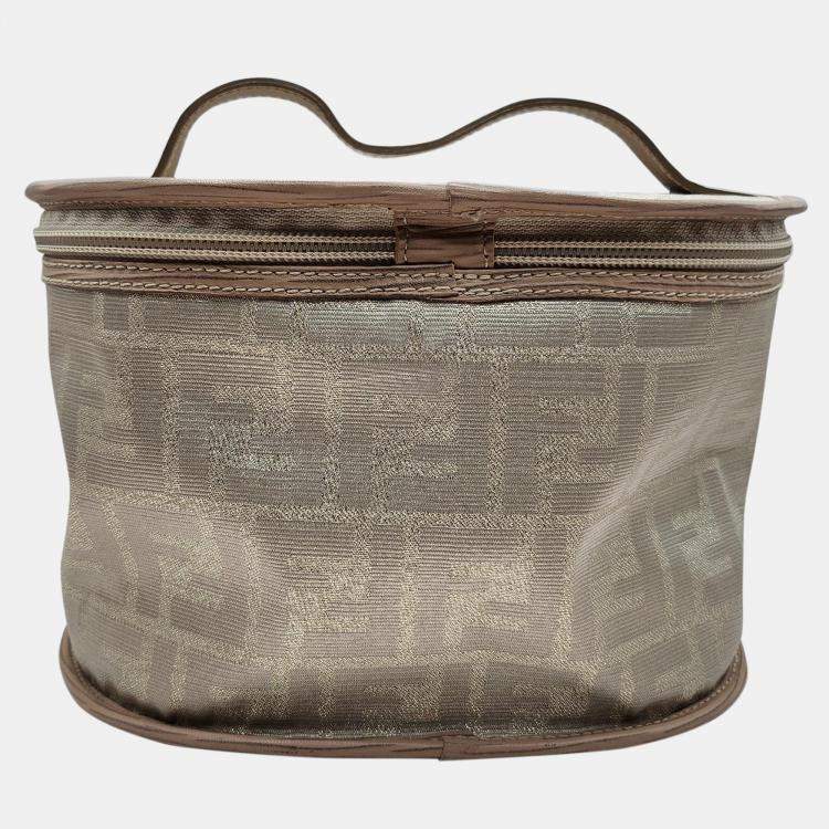 Pre Owned Fendi Vintage Gold Canvas Zucca Vanity Bag