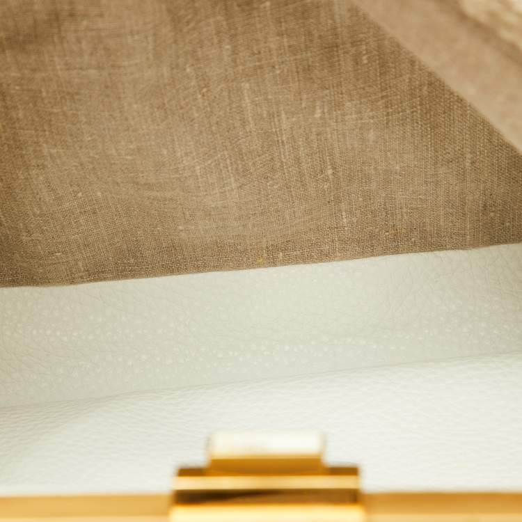 Pre Owned Fendi Beige/White Zucca Fabric and Leather Large Selleria Peekaboo Top Handle Bag