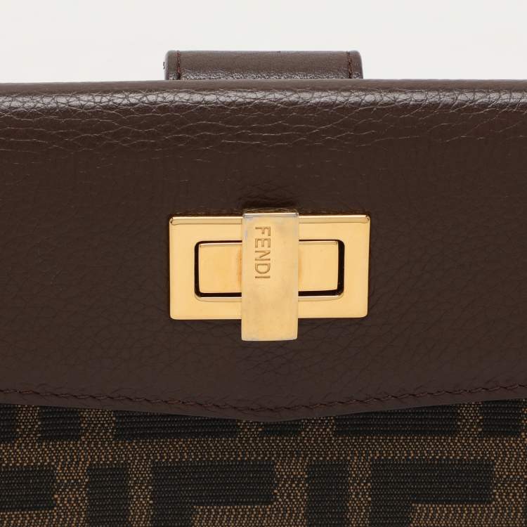 Pre Owned Fendi Tobacco Zucca Canvas and Leather Turnlock Flap Continental Wallet