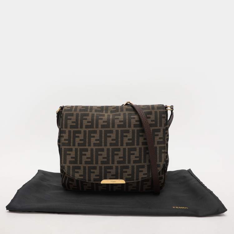 Pre Owned Fendi Tobacco Zucca Canvas Flap Crossbody Bag