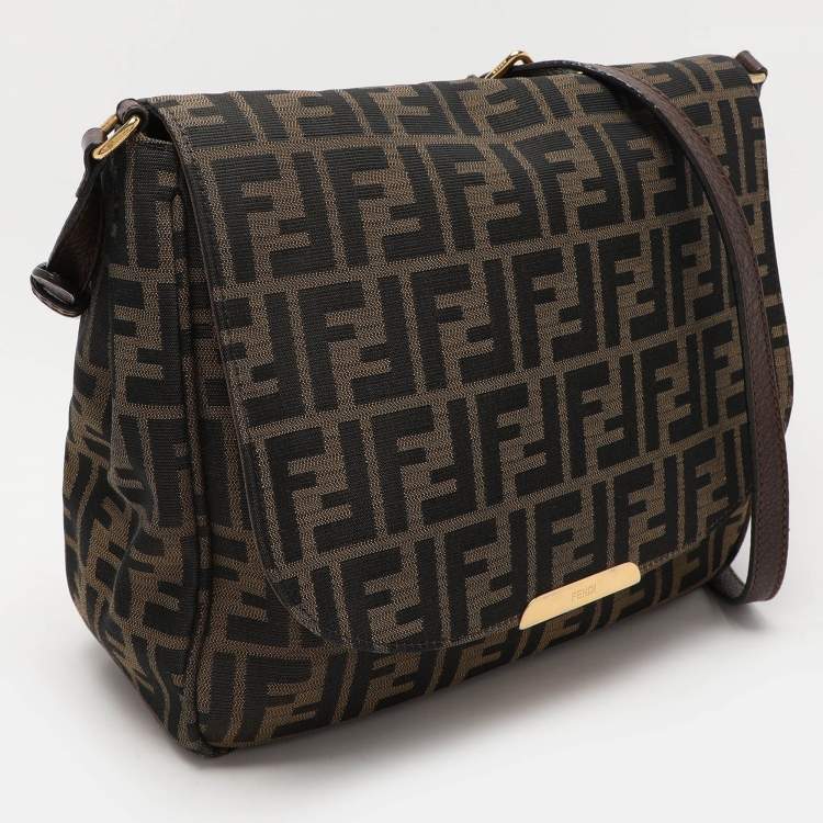 Pre Owned Fendi Tobacco Zucca Canvas Flap Crossbody Bag