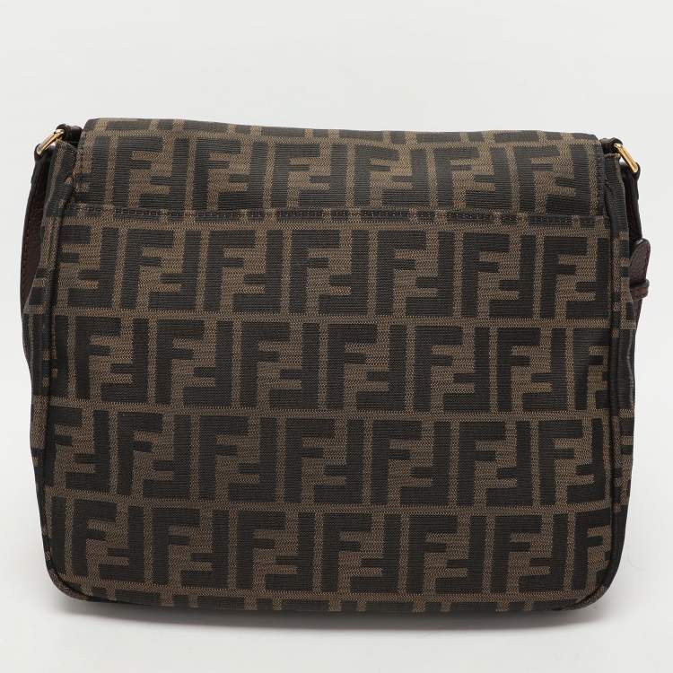 Pre Owned Fendi Tobacco Zucca Canvas Flap Crossbody Bag