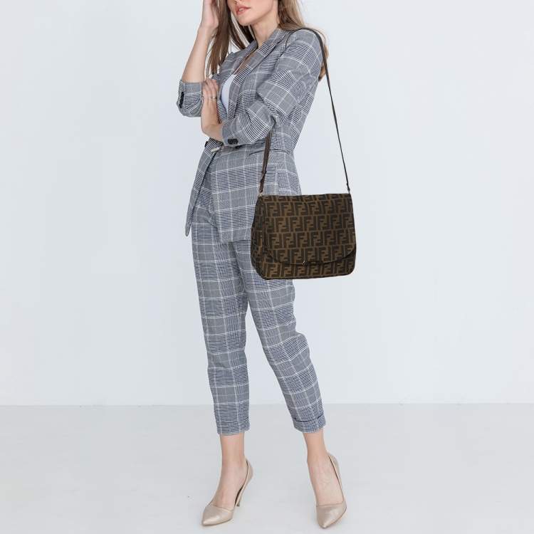 Pre Owned Fendi Tobacco Zucca Canvas Flap Crossbody Bag