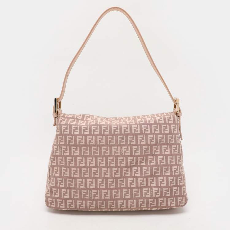 Pre Owned Fendi Light Pink Zucchino Canvas and Leather Mama Forever Shoulder Bag