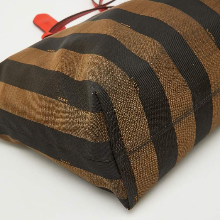 Pre Owned Fendi Tobacco/Orange Pequin Striped Canvas and Leather Roll Tote
