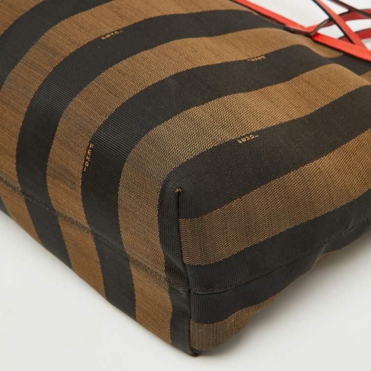 Pre Owned Fendi Tobacco/Orange Pequin Striped Canvas and Leather Roll Tote