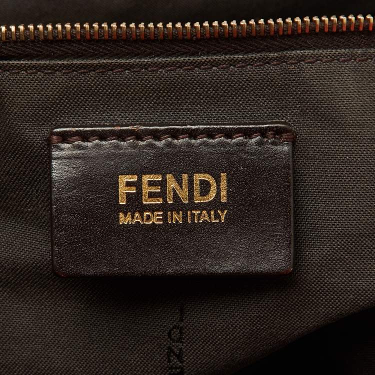 Pre Owned Fendi Tobacco/Orange Pequin Striped Canvas and Leather Roll Tote