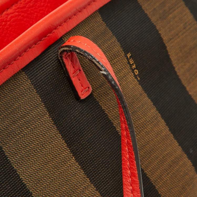 Pre Owned Fendi Tobacco/Orange Pequin Striped Canvas and Leather Roll Tote