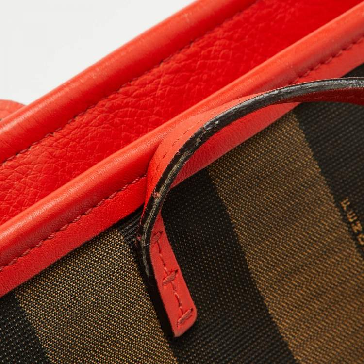 Pre Owned Fendi Tobacco/Orange Pequin Striped Canvas and Leather Roll Tote