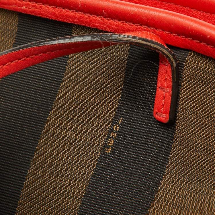 Pre Owned Fendi Tobacco/Orange Pequin Striped Canvas and Leather Roll Tote