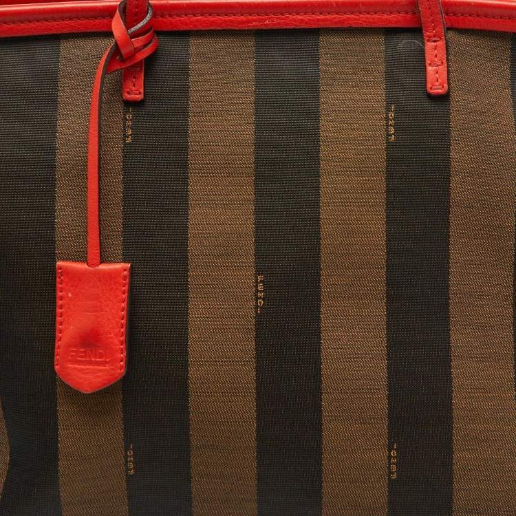 Pre Owned Fendi Tobacco/Orange Pequin Striped Canvas and Leather Roll Tote