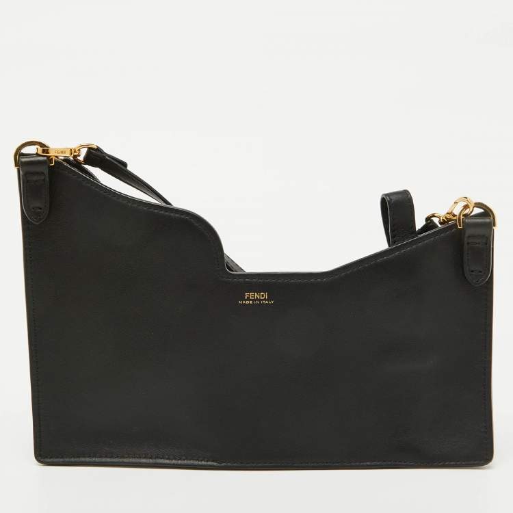 Pre Owned Fendi Black/Tobacco Zucca Coated Canvas and Leather Business 3 Pocket Crossbody Bag